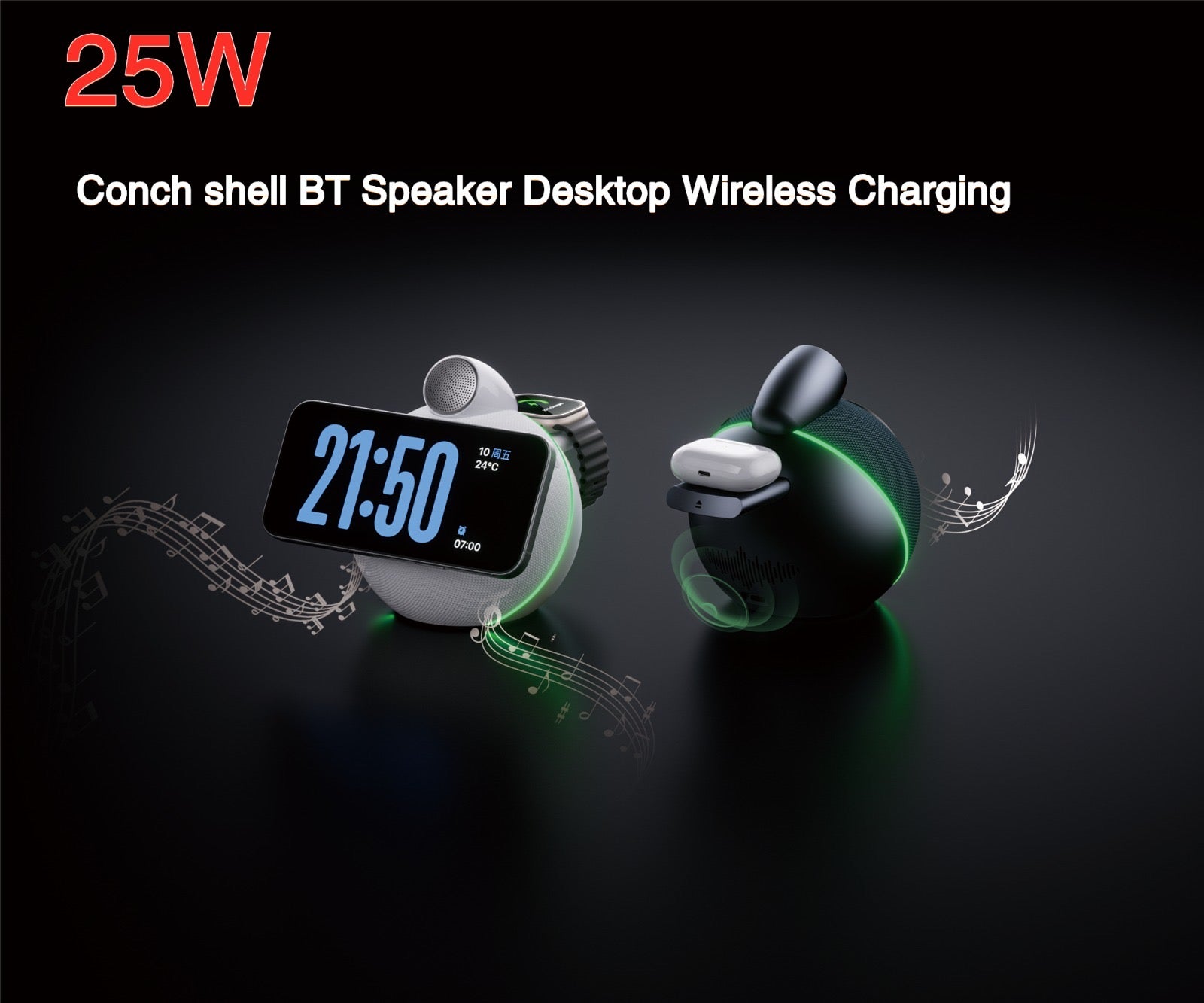 3-in-1 Wireless Charging Bluetooth Speaker with Ambient Light